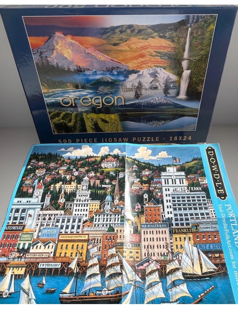 SET OF 2 Jigsaw Puzzles • Oregon Landmarks & Dowdle Portland 500pc Each